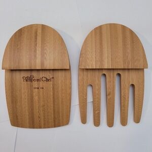 Pampered Chef Bamboo Salad Hands Servers Unisex Brown Wood Tossing Tools 10A